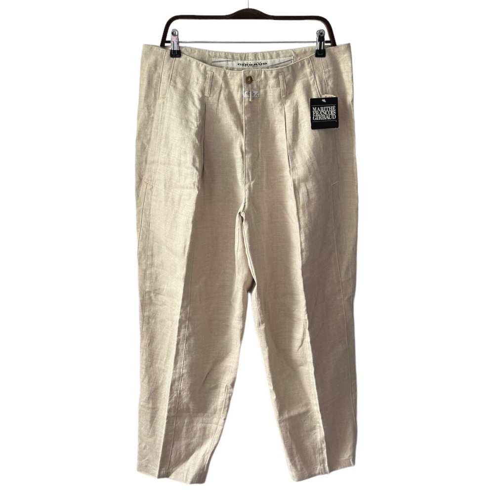 Marithe Francois Girbaud Vintage Inverted Pleat Linen Pant in Tan | 34 NWT